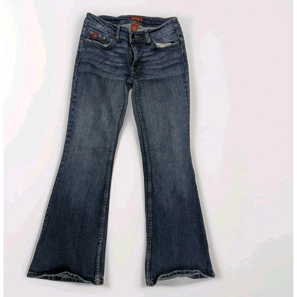 Y2K McBling Flare Jeans Low Rise Bootcut Denim Stretch Vintage Tilt Sz 3‎ Short